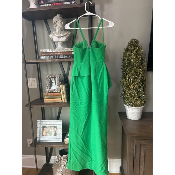 BCBGMAXAZRIA Daphne Peplum Crepe Evening Gown Malachite Womens Size 0 - Picture 7 of 10
